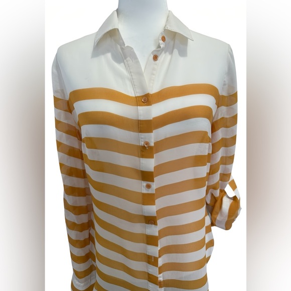 Bebe 100% Mulberry Silk Striped Button Front Blouse Shirt Top Small S - Picture 2 of 9